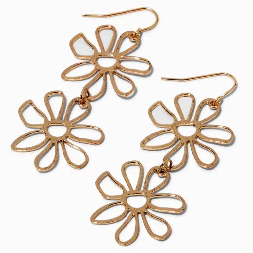 Gold-tone Cutout Daisy 2.5" Drop Earrings