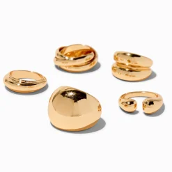 Gold-tone Dome Statement Rings - 5 Pack