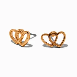 Gold-tone Double Heart Stud Earrings
