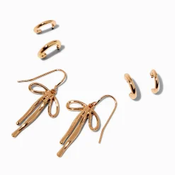 Gold-tone Drippy Bow Earring Stackables Set - 3 Pack