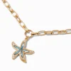 Gold-tone Embellished Starfish Paperclip Chainlink Pendant Necklace