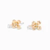 Gold-tone Flower Cubic Zirconia Charm Stud Earrings