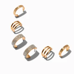Gold-tone Glitter Hoop Earring Stackables Set - 3 Pack