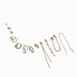 Gold-tone Glitzy Earring Stackables Set - 12 Pack