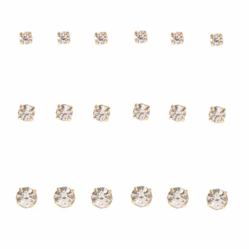 Gold-tone Graduated Crystal Stud Earrings - 9 Pack