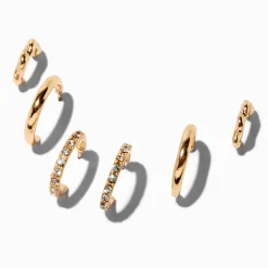 Gold-tone Graduated Embellished Huggie Hoop Earring Stackables Set - 3 Pack