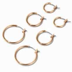Gold-tone Graduated Hinge Hoop Earrings - 3 Pack