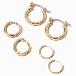 Gold-tone Graduated Hinge Hoop Earrings - 3 Pack