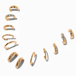 Gold-tone Graduated Mixed Hoop Earring Stackables Set - 6 Pack