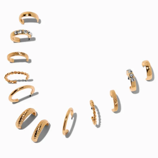 Gold-tone Graduated Mixed Hoop Earring Stackables Set - 6 Pack