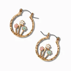 Gold-tone Growing Flowers Hoop Earrings