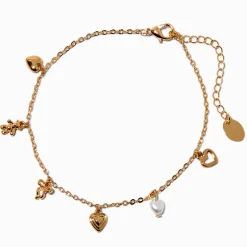 Gold-tone Heart & Pearl Charm Anklet