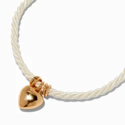 Gold-tone Heart Pendant Twisted Chunky Rope Choker Necklace