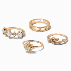 Gold-tone Iridescent Celestial Ring Set - 4 Pack