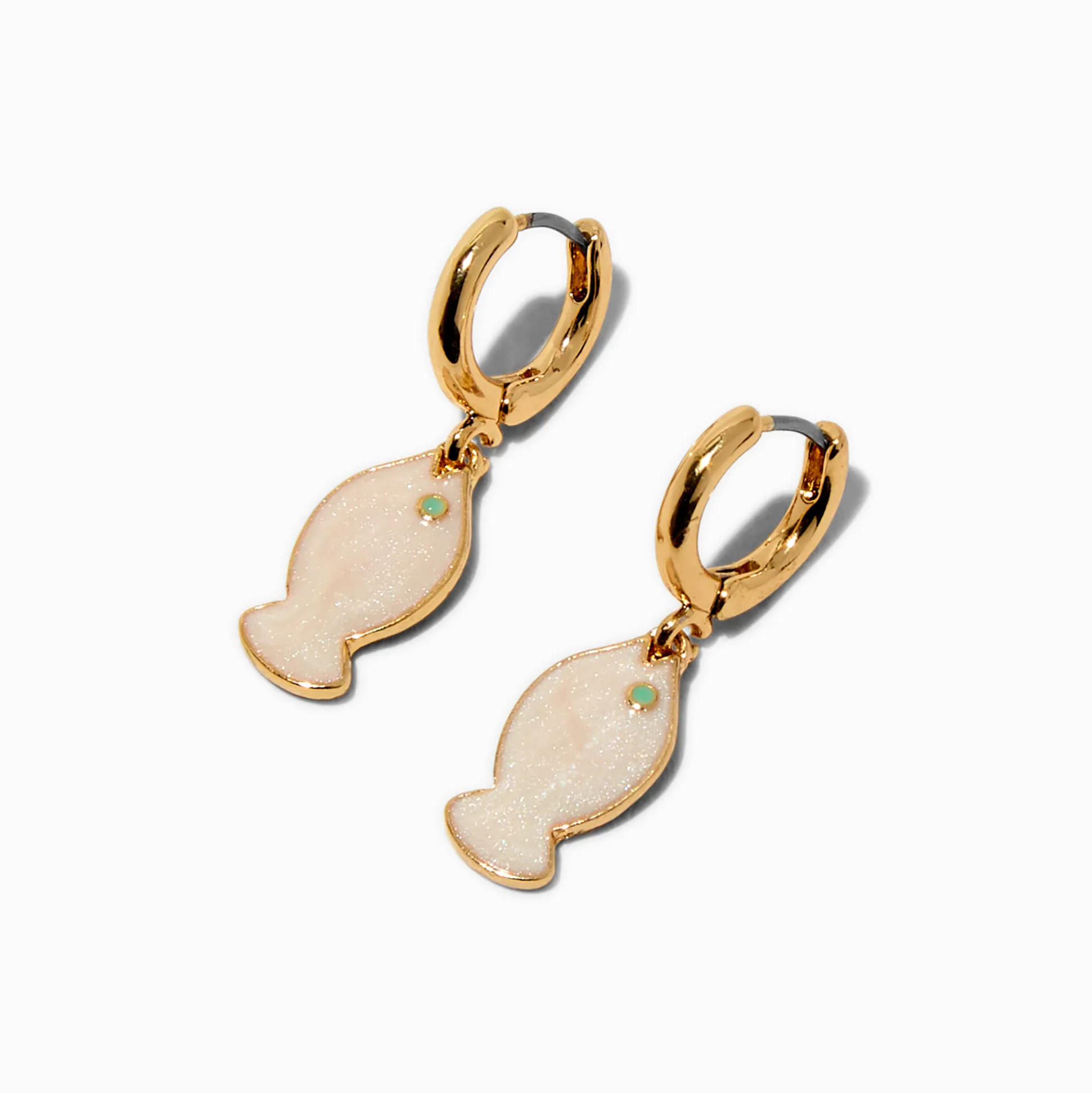 Gold-tone Iridescent Fish Clicker Hoop Earrings