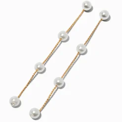 Gold-tone Linear Pearl Drop Earrings