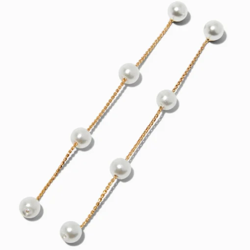 Gold-tone Linear Pearl Drop Earrings