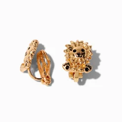 Gold-tone Lion Clip-On Stud Earrings