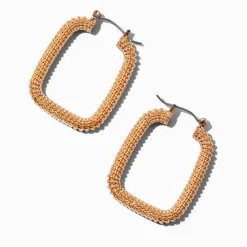 Gold-tone Mesh Square 40mm Hoop Earrings