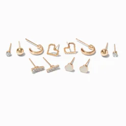 Gold-tone Mixed Heart Earring Stackables Set - 6 Pack