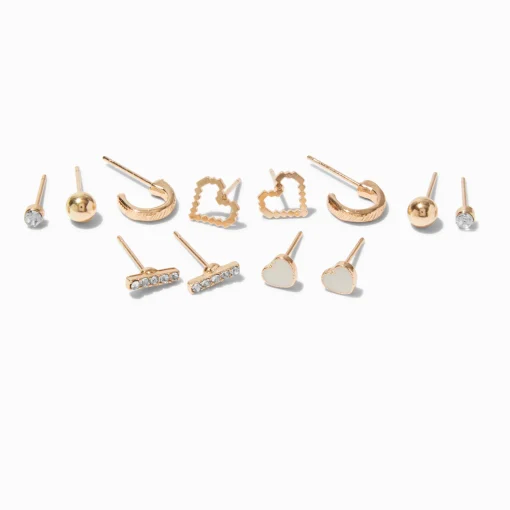 Gold-tone Mixed Heart Earring Stackables Set - 6 Pack