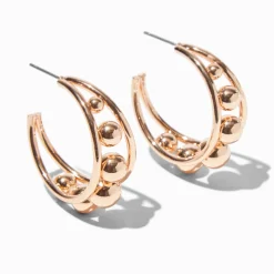 Gold-tone 30mm Ball Hoop Earrings