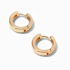 Gold-tone 15mm Flat Huggie Hoop Earrings