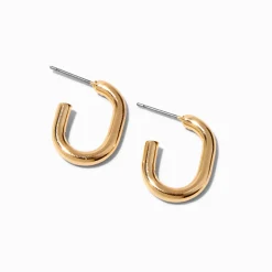 Gold-tone 20mm Half Tube Square Oval Hoop Earrings