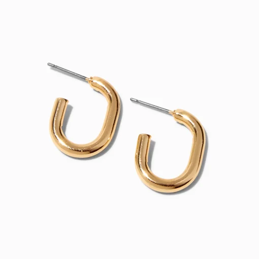 Gold-tone 20mm Half Tube Square Oval Hoop Earrings