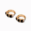 Gold-tone 10mm Jet Black Crystal Stacked Clicker Hoop Earrings