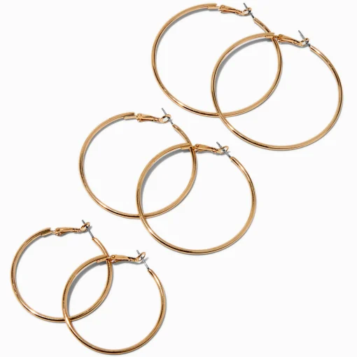 Gold-tone 40mm 50mm, & 60mm Graduated Hoop Earrings - 3 Pack