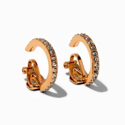 Gold-tone 20mm Pavé Crystal Clip-On Hoop Earrings
