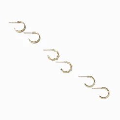 Gold-tone 12mm Textured Huggie Hoop Earrings - 6 Pack