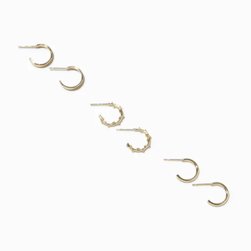 Gold-tone 12mm Textured Huggie Hoop Earrings - 6 Pack