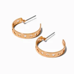 Gold-tone Moon & Stars Cut-Out Half Hoop Earrings
