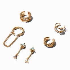 Gold-tone Opal Cuff Earring Stackables - 6 Pack