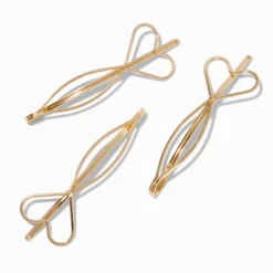 Gold-tone Open Heart Hair Pins - 3 Pack