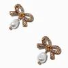 Gold-tone Pavé Bow & Pearl Drop Earrings