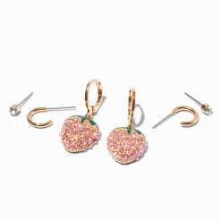 Gold-tone Pavé Strawberry Earring Stackables - 3 Pack