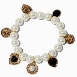 Gold-tone Pearl Charm Stretch Bracelet