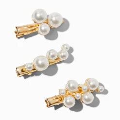 Gold-tone Pearl Cluster Hair Clips - 3 Pack