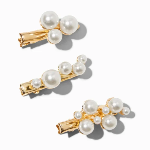 Gold-tone Pearl Cluster Hair Clips - 3 Pack