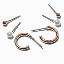 Gold-tone Pearl Earring Stackables Set - 3 Pack