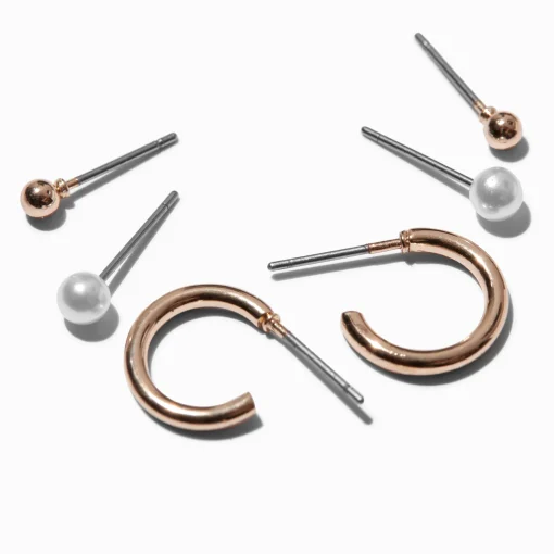 Gold-tone Pearl Earring Stackables Set - 3 Pack