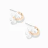 Gold-tone Pearl Flower 30mm Hoop Earrings
