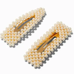 Gold-tone Pearl Snap Hair Clips - 2 Pack