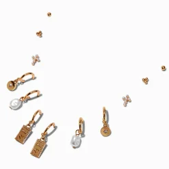Gold-tone Pearl Tarot Card Earring Stackables Set - 6 Pack