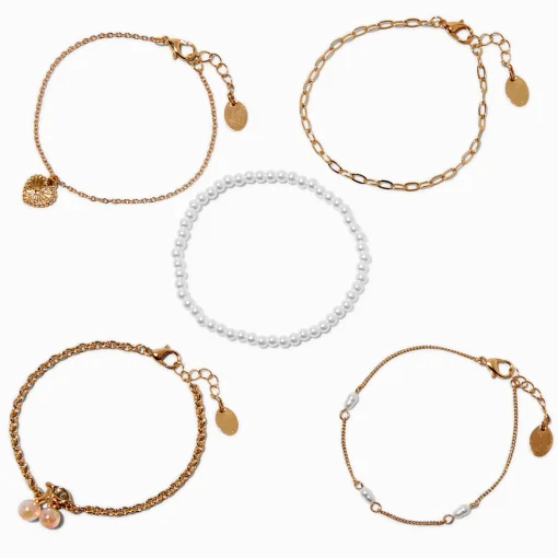 Gold-tone Pearlized Cherry Bracelet Set - 5 Pack