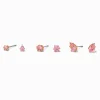 Gold-tone Pink Cubic Zirconia Round & Teardrop Stud Earrings - 3 Pack