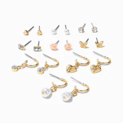 Gold-tone Pretty Hoops & Studs Earrings Set - 9 Pack